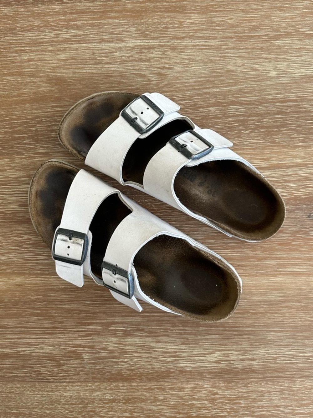 Birkenstock Women’s White Leather Arizon Double-Buckle Sandals